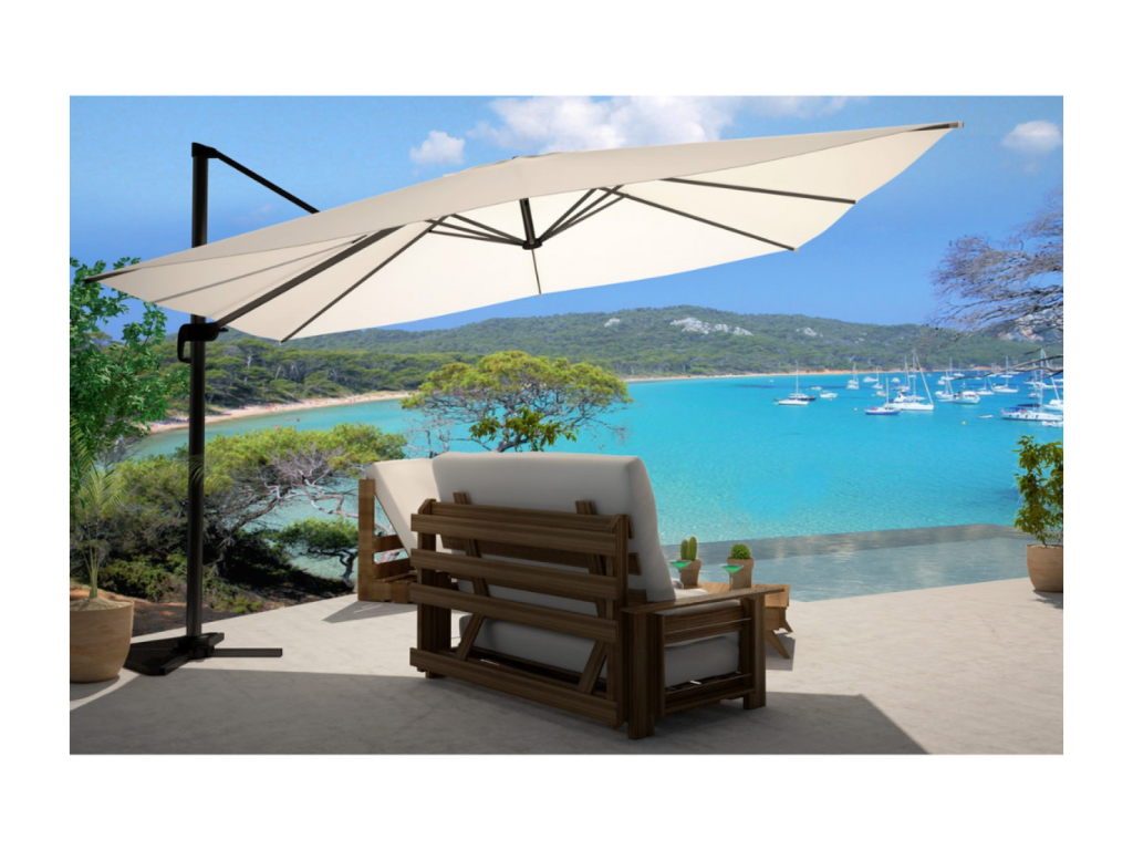 Parasol déporté rectangulaire de 3x4m rotatif à 360 écru Bohometop 44191LNCX