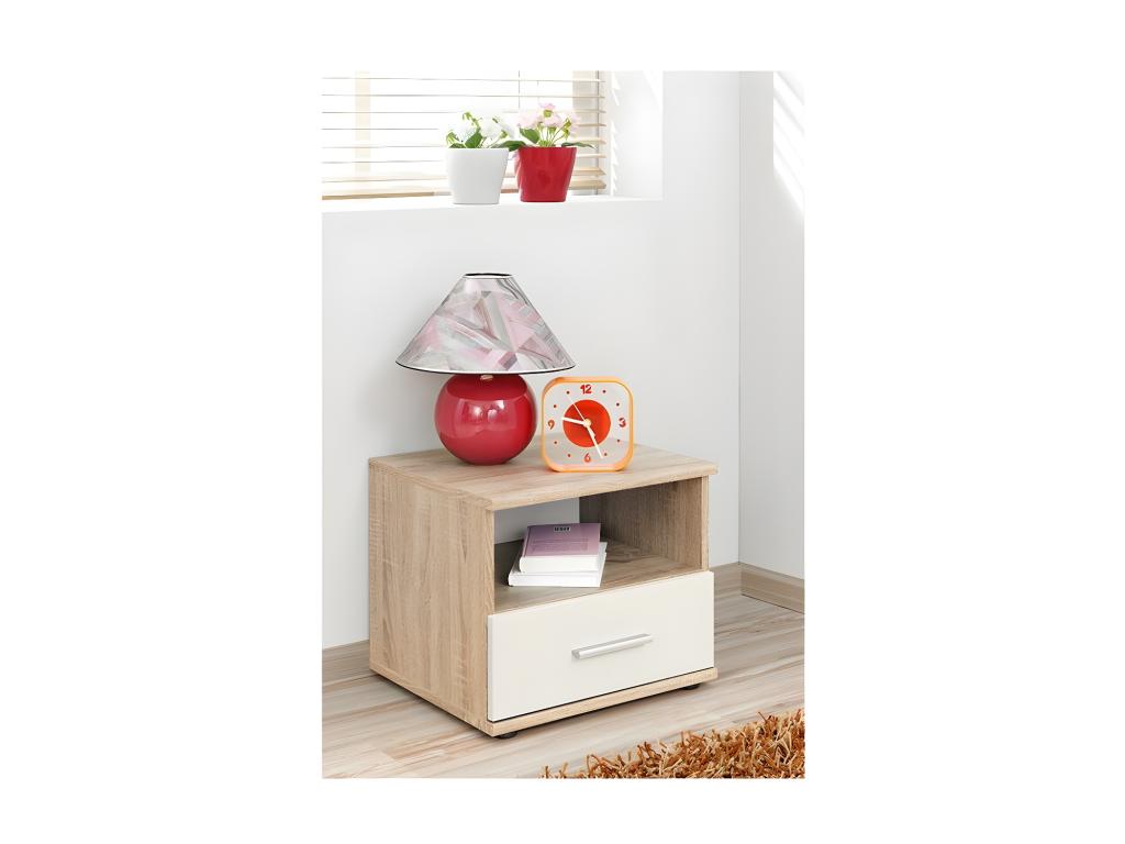 Table de chevet avec tiroir et niche collection Bohometop- Coloris chêne clair et blanc. 15119QKET