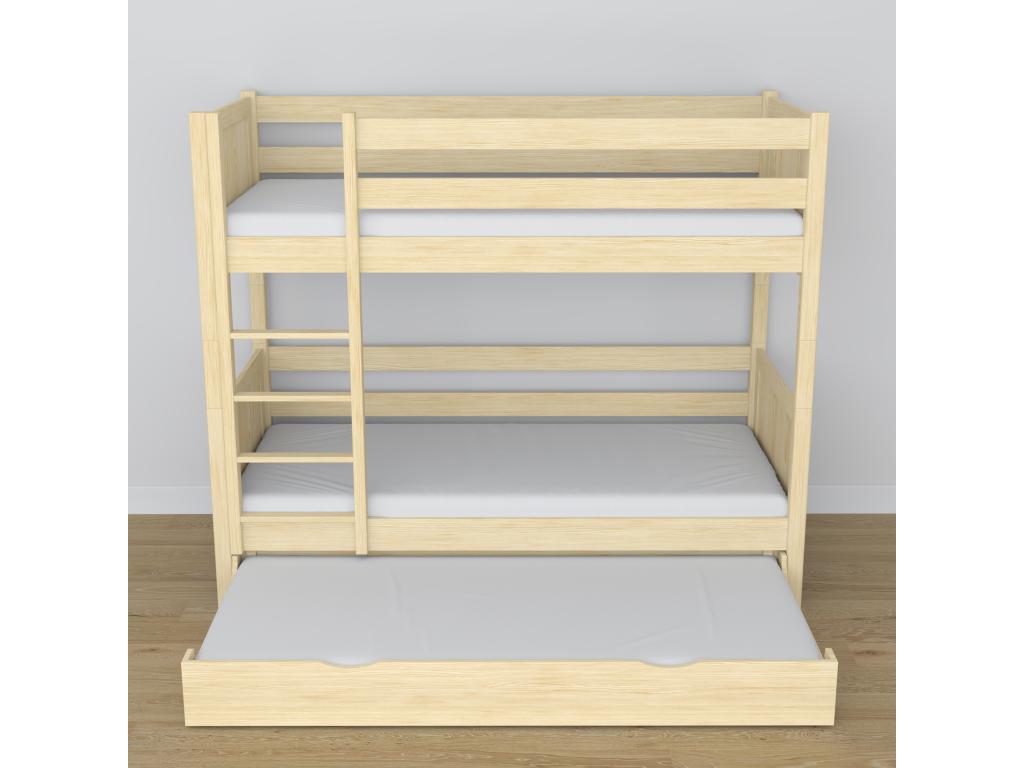 Lit superposé en bois - avec tiroir pour matelas N02 Pin Clair 80x180 11579BCKI