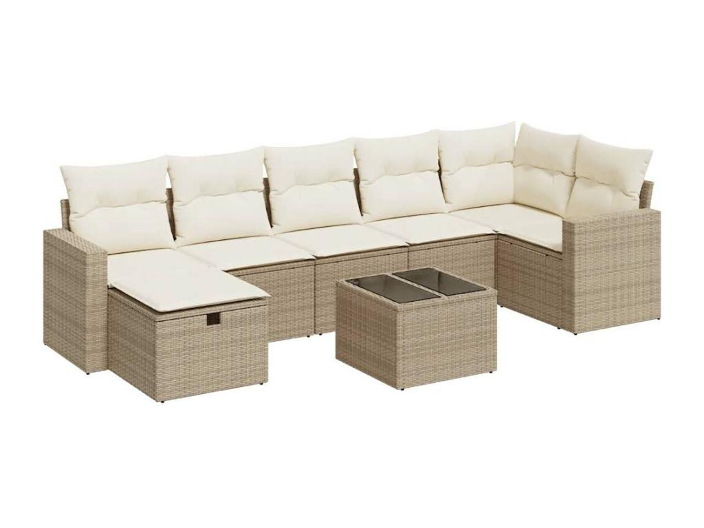 Salon de jardin avec coussins 8 pcs beige résine tressée 37368CDCB