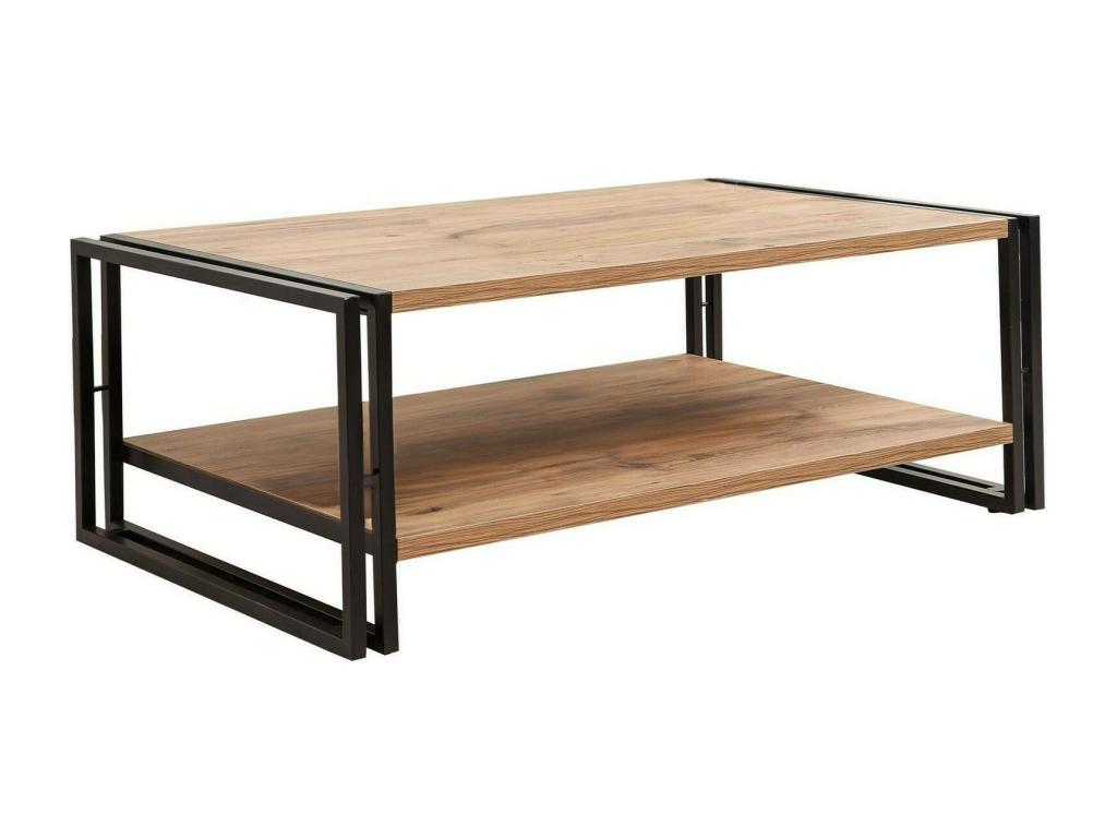 Table basse Nidchicshop Table basse Porte-revues pour canapé Etagère de salon 110x70h40 cm Chêne et Noir 48377MSUF