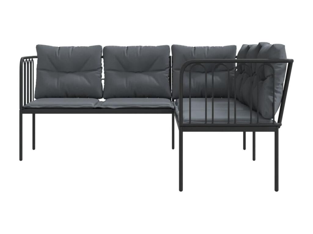 Canapé de jardin avec coussins forme de L noir acier textile 08834ZTBB