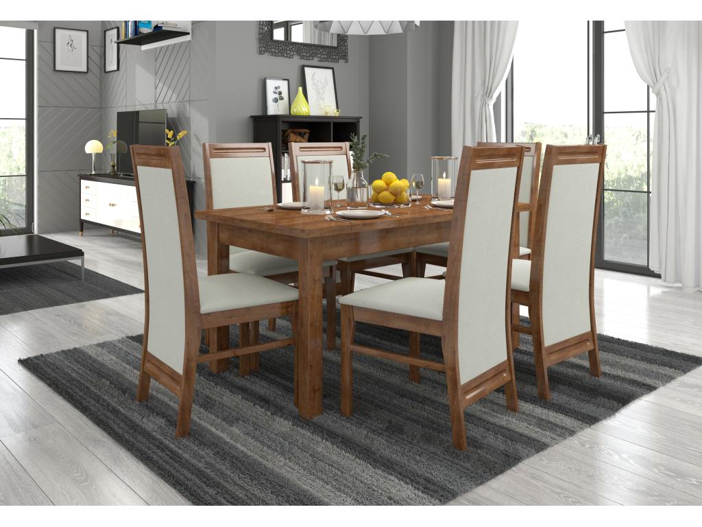 Ensemble table extensible 140-180cm et 6 chaises en bois marron et tissu beige clair Bohometop 91834HBZZ