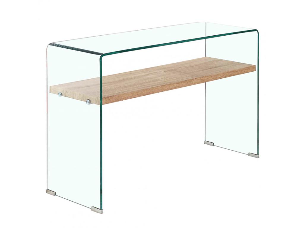 Console en verre trempé L- 125 cm étagère décor chêne clair - Calmetop 60369WBQX