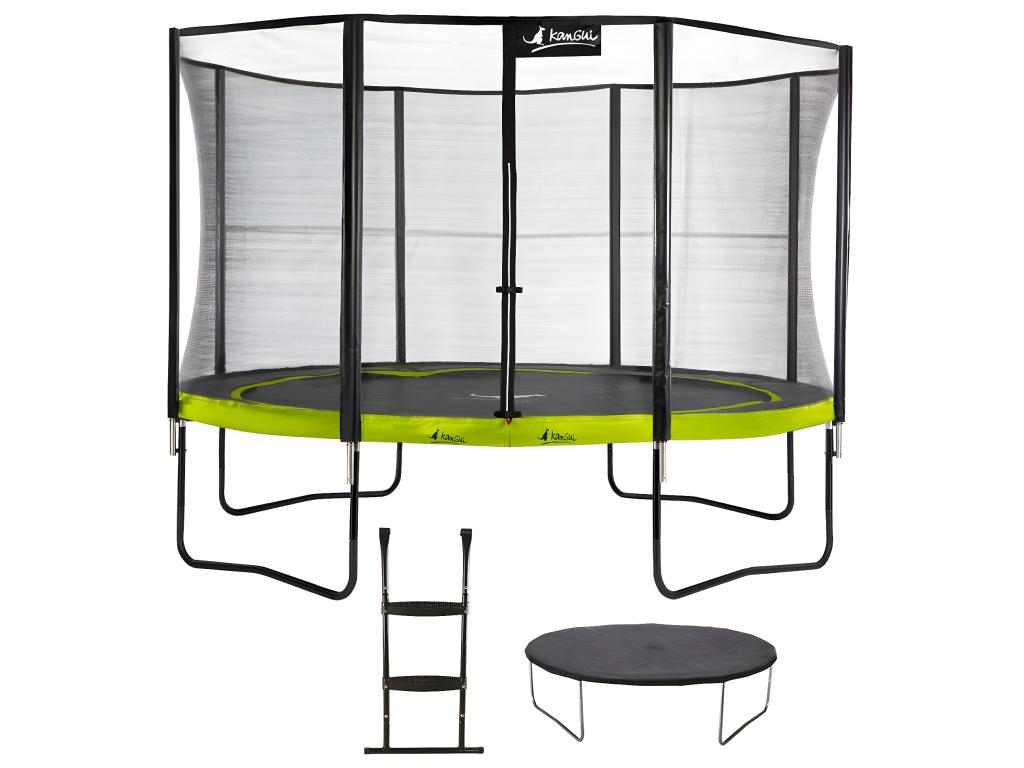 Calmetop - Trampoline de jardin rond 430 cm filet de sécurité échelle bâche de protection - PUNCHI Vert 430 16278CBAG