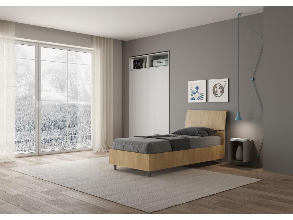 Lit sans sommier 80x190 Tête de lit inclinée Bohometop chêne 76824JFOY