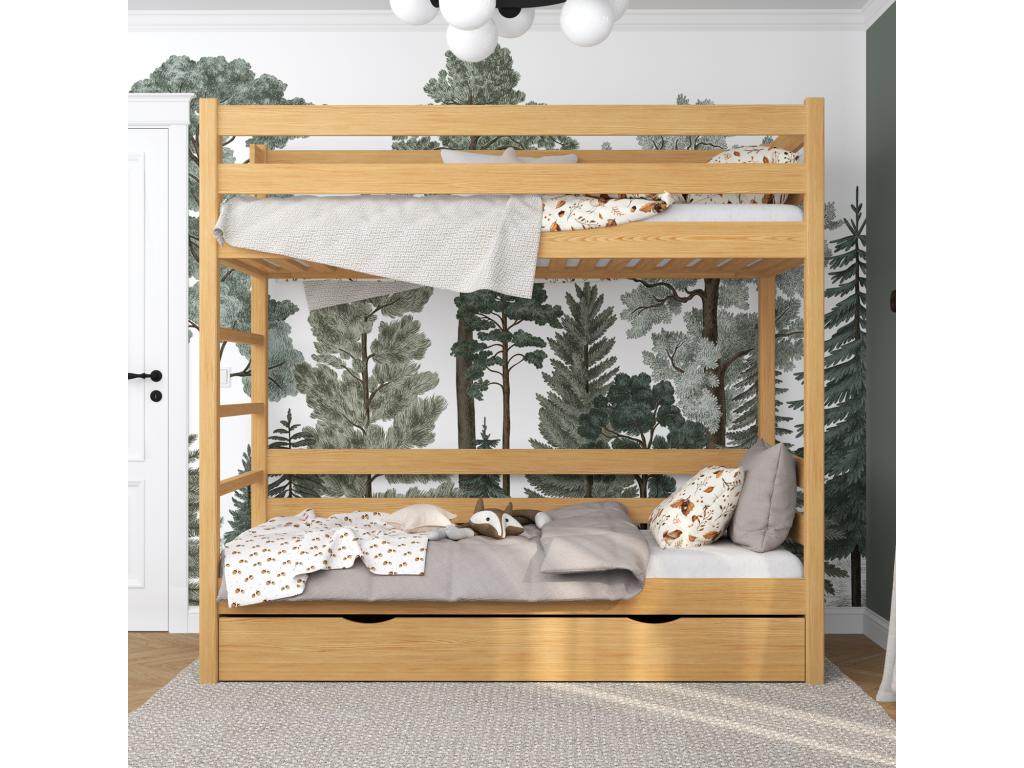 Lit superposé en bois - avec tiroir N03 Pin Naturel 80x180 34827QURA