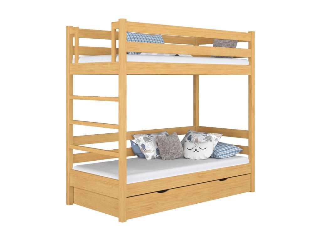 Lit superposé en bois - avec tiroir N03 Pin Naturel 80x180 34827QURA