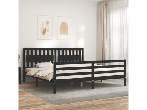Cadre de lit avec tête de lit noir 200x200 bois massif 20458HMQL