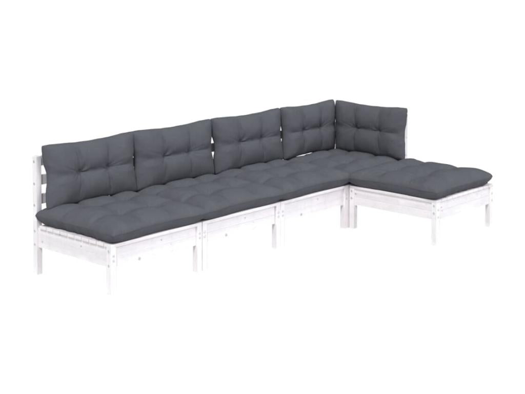 Salon de jardin 5 pièces avec coussins Blanc Bois de pin 40649AXMJ