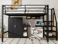 Lit mezzanine 140x200 cm en métal - avec bureau、penderie et échelle de rangement - Noir 69807TVOM
