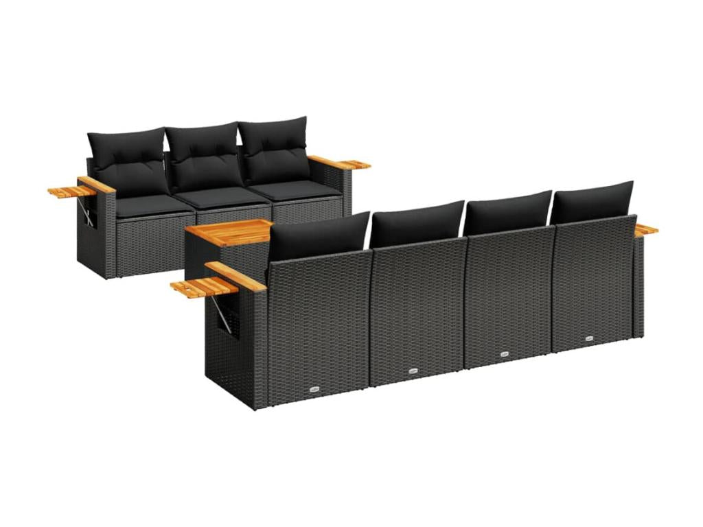 Salon de jardin 8 pièces avec coussins noir résine tressée 52141JHOP