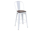 Tabouret Nidchicshop-A73 avec siège en bois et dossier métal style industriel - blanc 09797TEZL