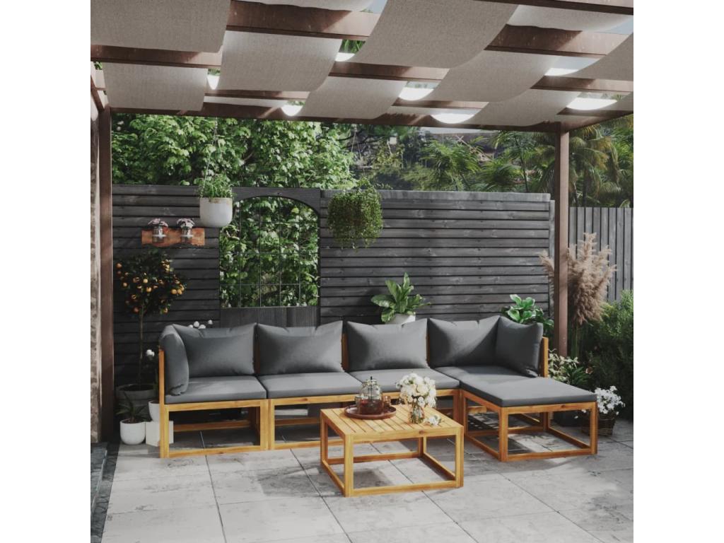 Salon de jardin 6 pcs avec coussin Bois d'Nidchicshop solide 33944FPVV