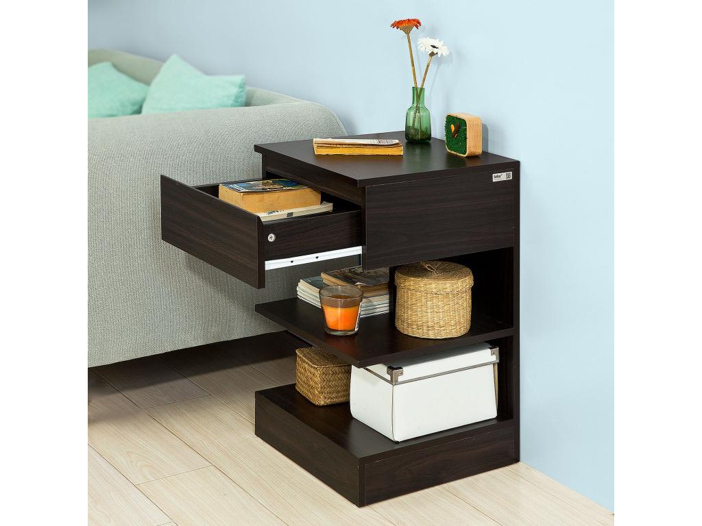 Table de chevet Table d'appoint Bout de Canapé avec 1 tiroir et 2 étagères de rangement FBT49-BR 52492WGQG