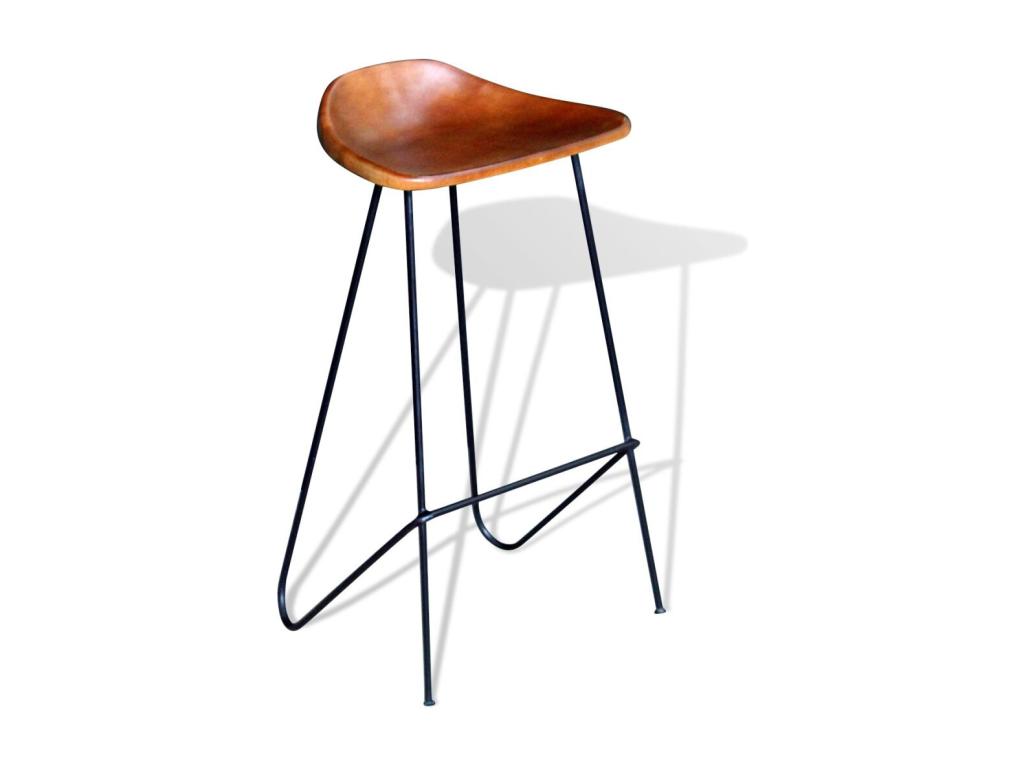 Lot de deux tabourets cuir marron 42x45x86 cm 1202054 40874QJQU