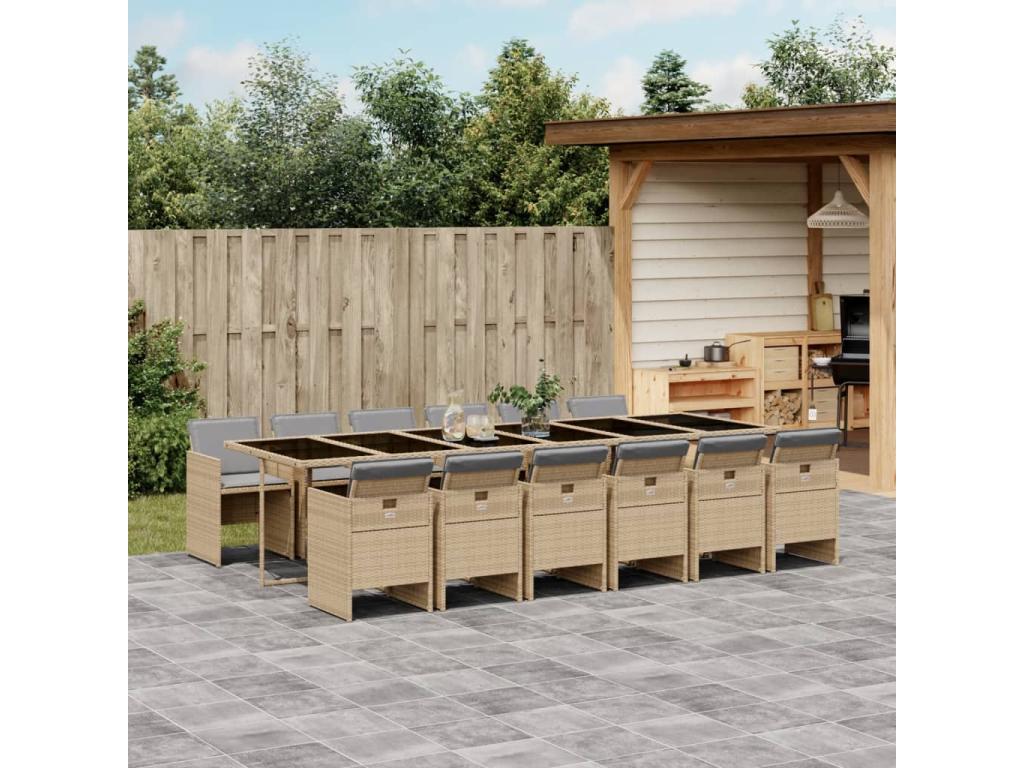 Ensemble à manger de jardin coussins 13 pièces Nidchicshop beige rotin 24774ESPF