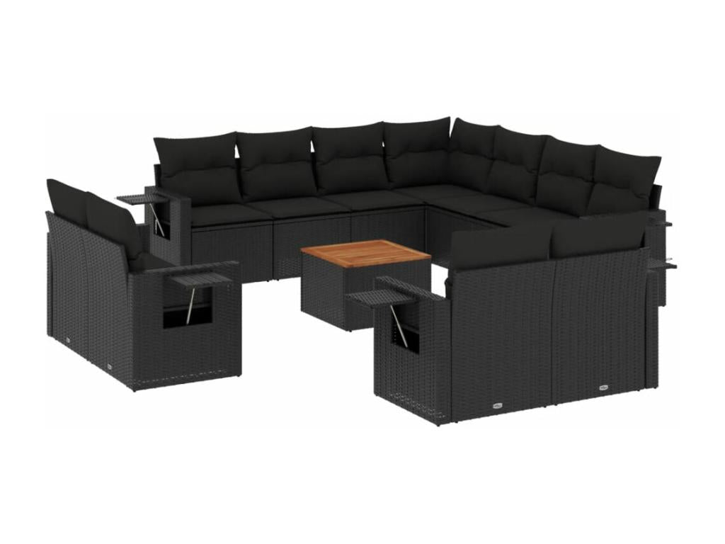 Salon de jardin 12 pcs avec coussins noir résine tressée 06477SKMT