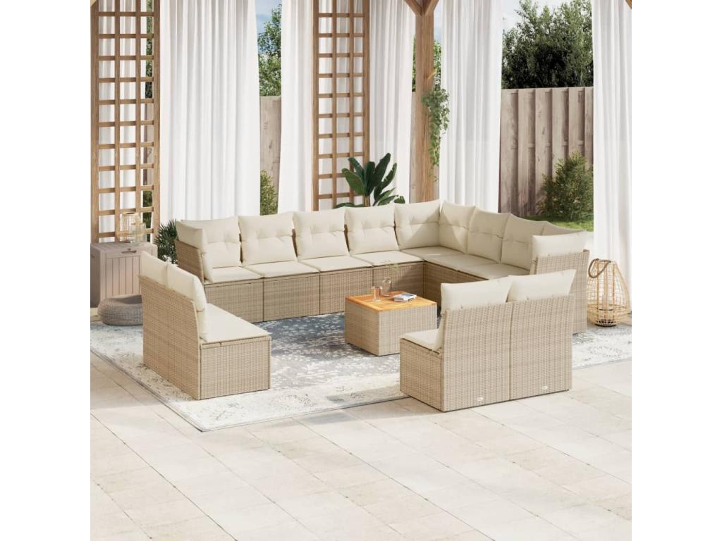 Salon de jardin avec coussins 13 pcs beige résine tressée 39386SMYR