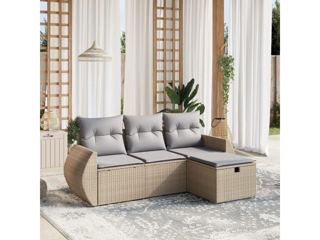Salon de jardin avec coussins 4pcs Calmetop beige résine tressée 03727AHFE