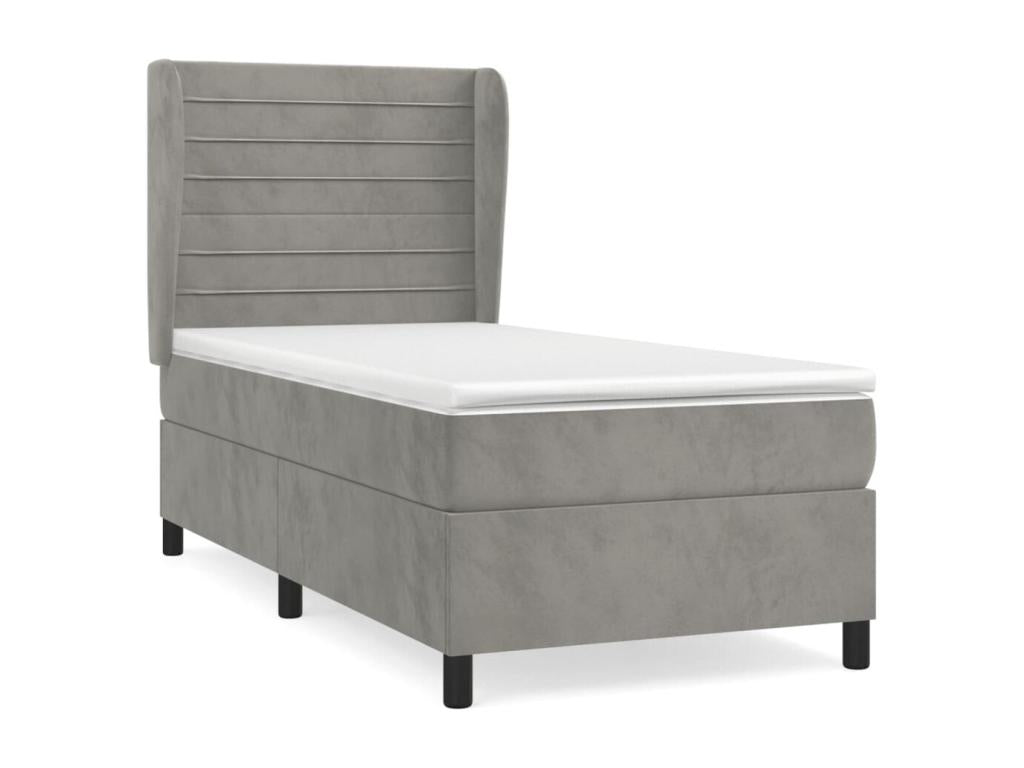 Sommier à Bohometop de lit et matelas Gris clair 90x190 Velours 82771LRUJ