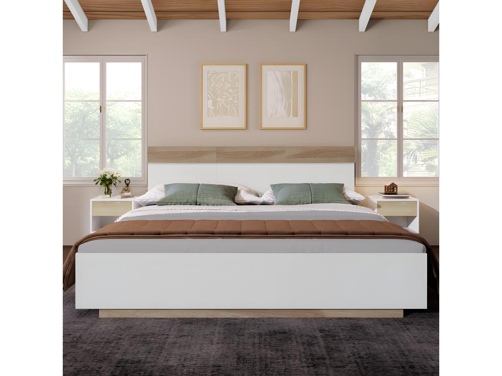 Lit adulte 160x200cm - lit flottant avec sommier à Nidchicshop - cadre en bois - blanc 49246FOJF