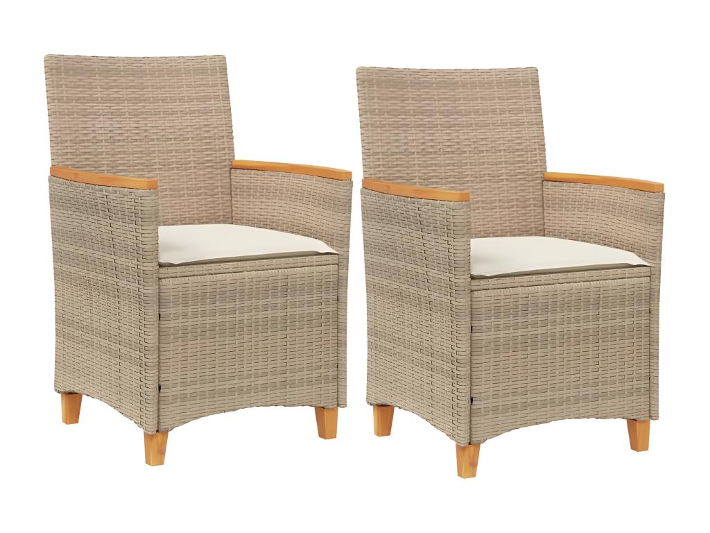 Chaises de jardin coussins lot de 2 beige résine tressée bois 80700OKLC
