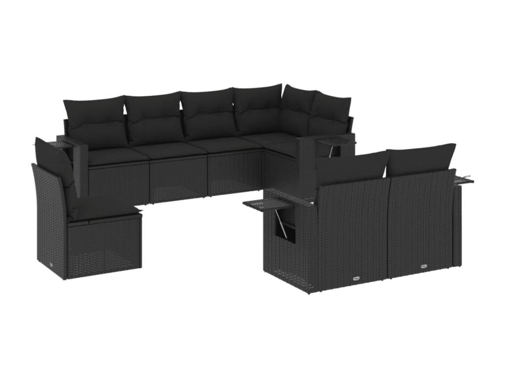 Salon de jardin 8 pièces avec coussins noir résine tressée 87204VUOJ