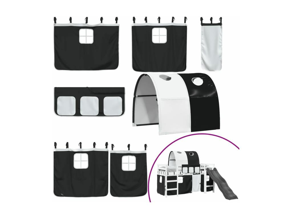 Lit mezzanine enfants et tunnel blanc/noir 90x200 cm pin massif 52177ZMFR