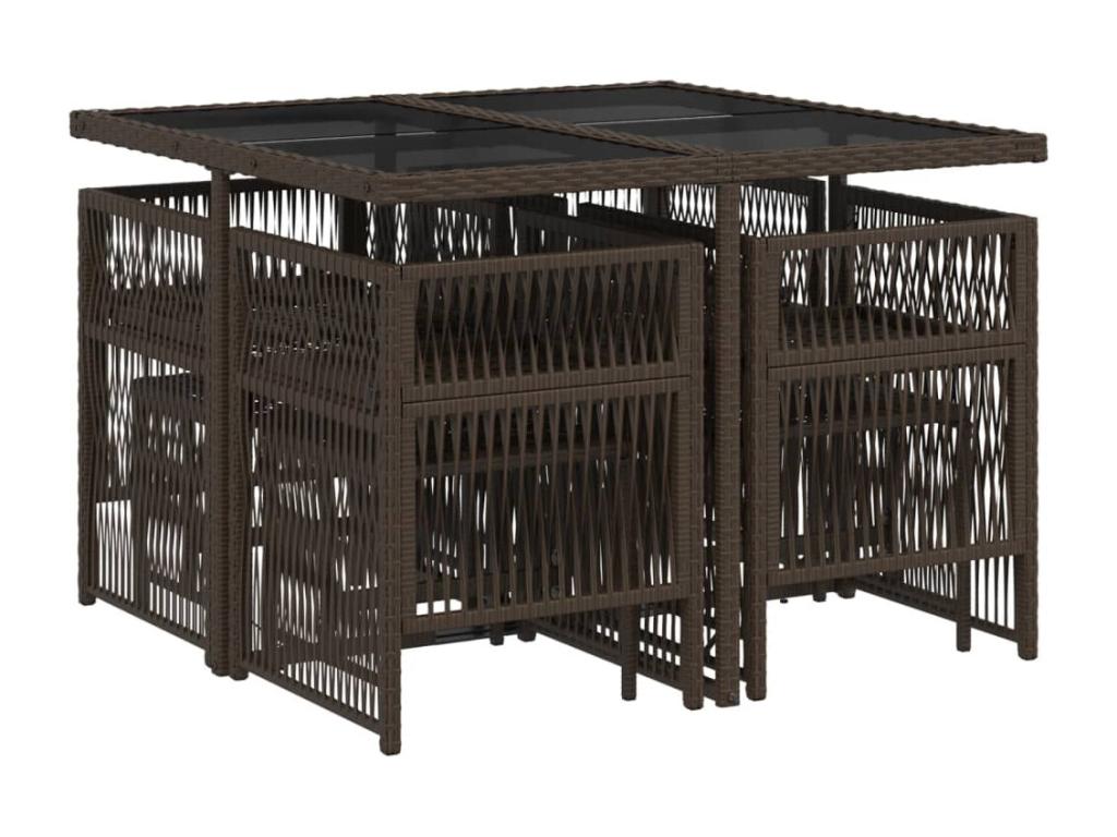 Ensemble à manger de jardin et coussins 9 pièces marron poly rotin 57229HXSI