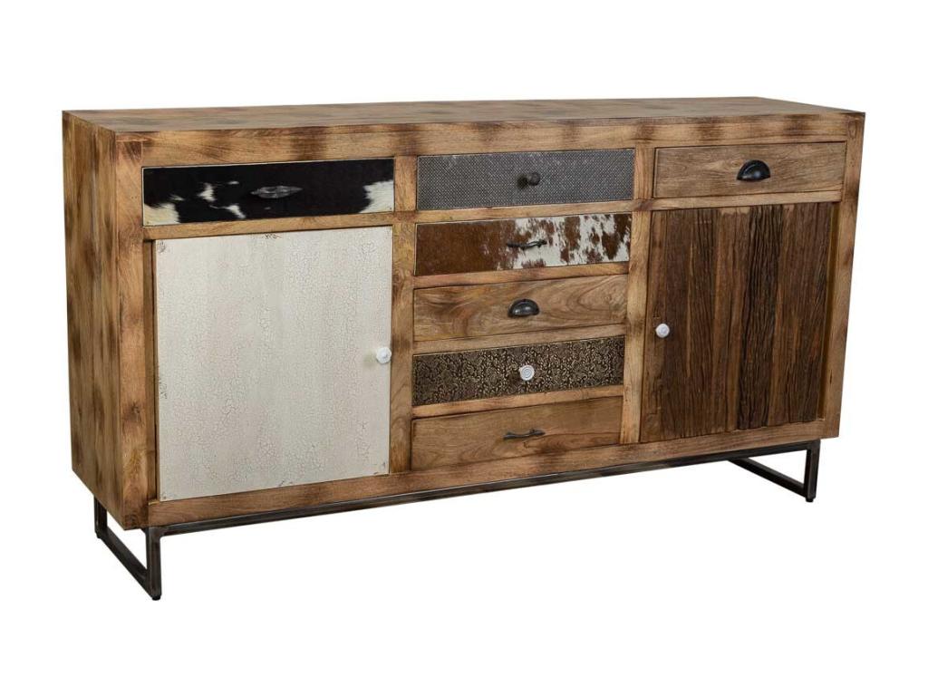 Buffet en bois et cuir marron 180x47x95h 10155LNTI