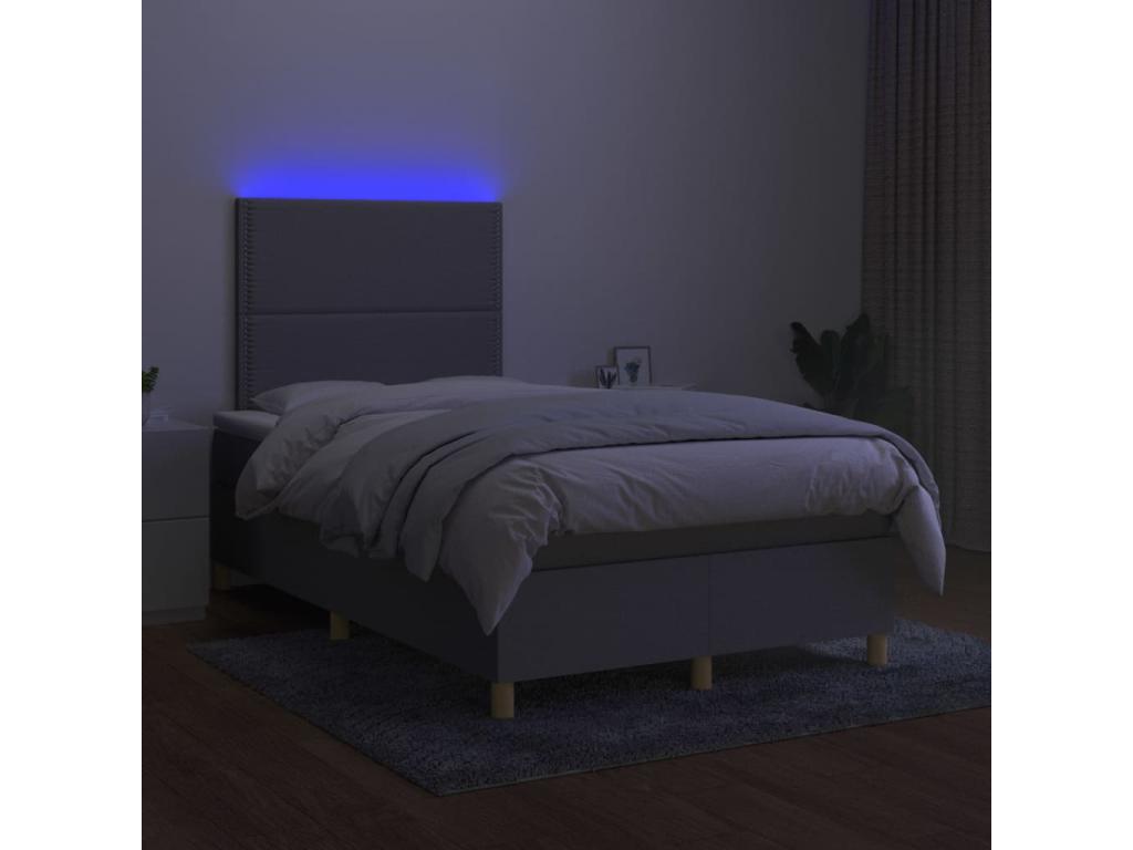 Sommier tapissier matelas et LED Gris clair 120x200 cm Tissu 26619GASW