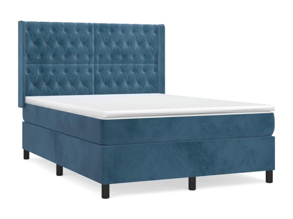 Lit à sommier tapissier et matelas Bleu foncé 140x190cm Velours 55693YMYN