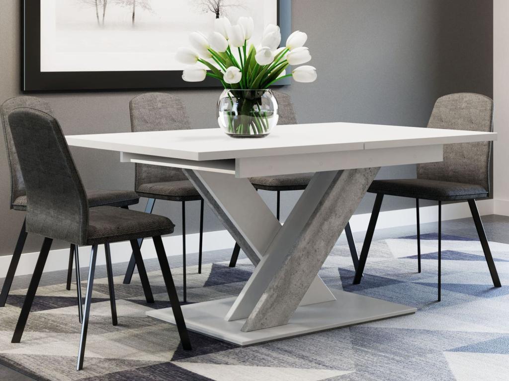 Table Calmetop 103 Béton - Blanc 76x80x140cm Allongement Stratifié 79919BHWD