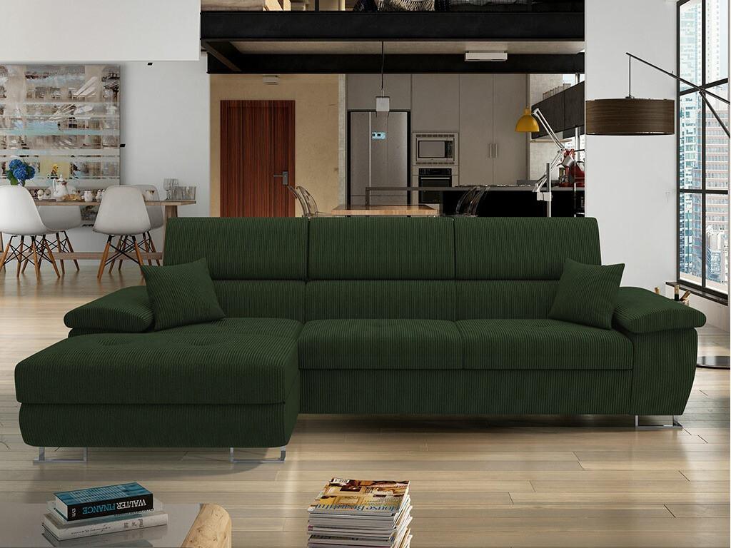 Canapé d'angle Calmetop 137 Vert Fonction de couchage Boîte de literie 275x170x71cm 80425ORHT
