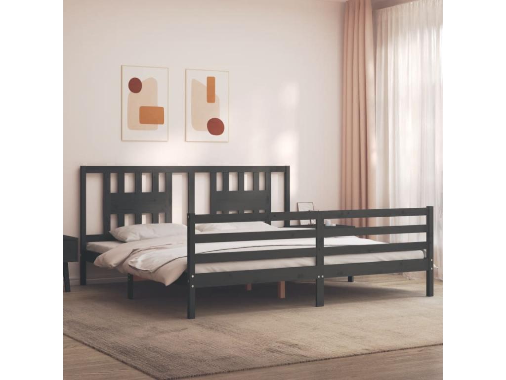 Cadre de lit avec tête de lit gris 200x200 cm bois massif 57836ZGRS