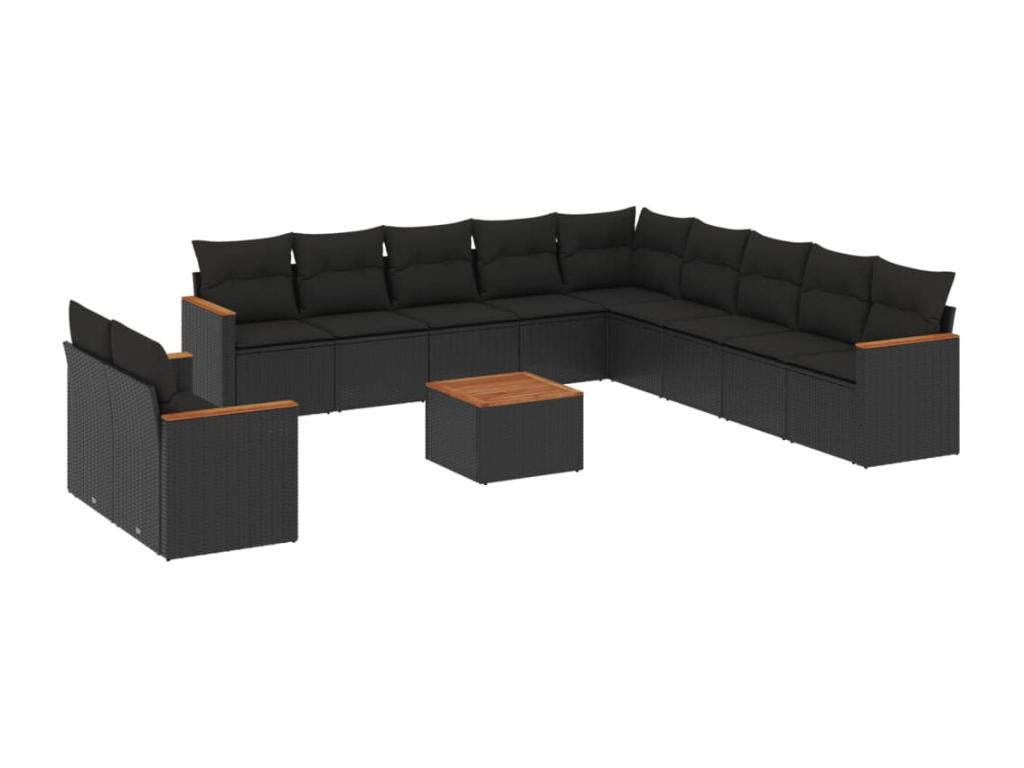Salon de jardin 12 pcs avec coussins noir résine tressée 55772YMMB