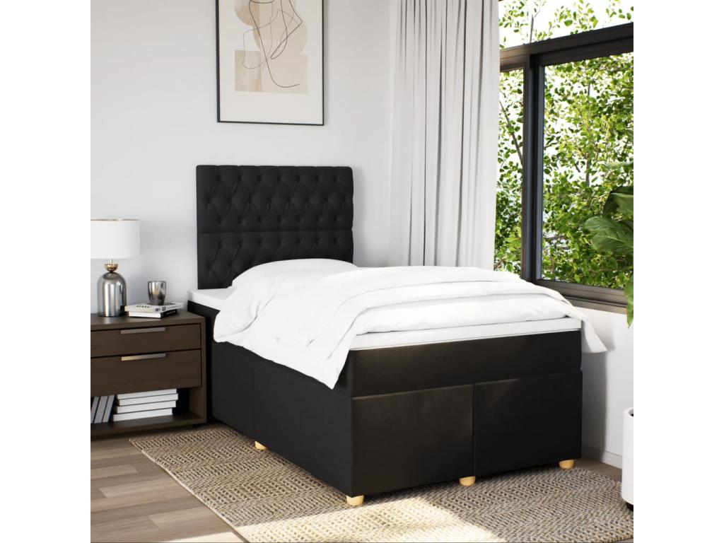 Sommier à Nidchicshop de lit avec matelas noir 120x190 cm tissu 07851UUDN