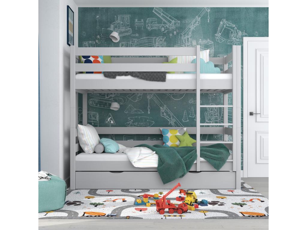 Lit superposé en bois - avec tiroir pour matelas N01 Gris 120x180 41241IDJY