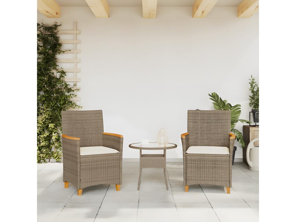 Chaises de jardin coussins lot de 2 beige résine tressée bois 80700OKLC