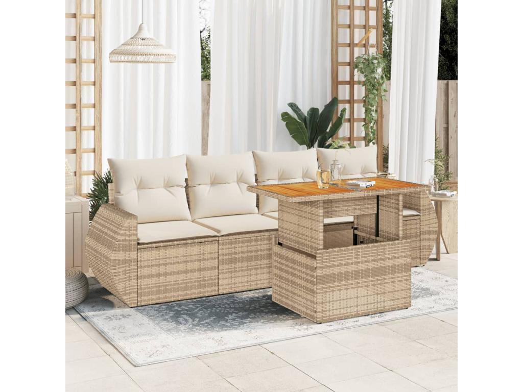 Salon de jardin avec coussins 5 pièces beige résine tressée 04066XNCV
