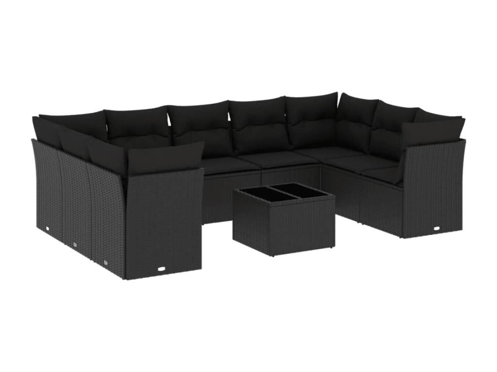 Salon de jardin 10 pièces avec coussins noir résine tressée 96588YBVU