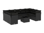 Salon de jardin 10 pièces avec coussins noir résine tressée 96588YBVU