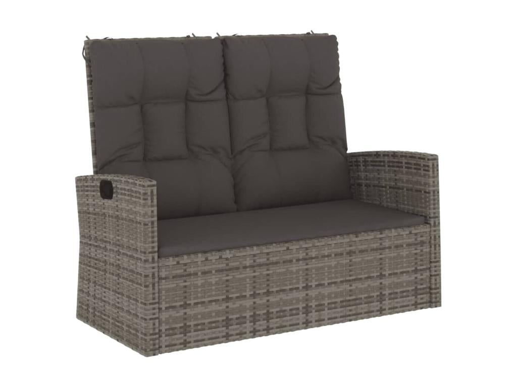 Banc de jardin inclinable et coussins gris 118cm résine tressée 12739ZIIV