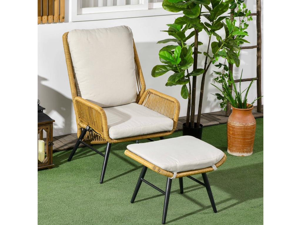 Fauteuil Nidchicshop de jardin inclinable avec repose-pied coussins inclus résine tressée aspect rotin 19869NWJE
