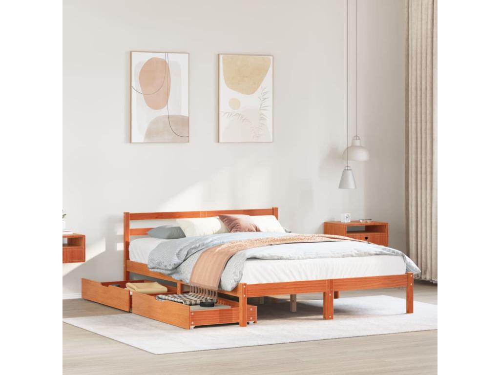 Cadre de lit sans matelas cire marron 160x200cm bois pin massif 99691AYEL
