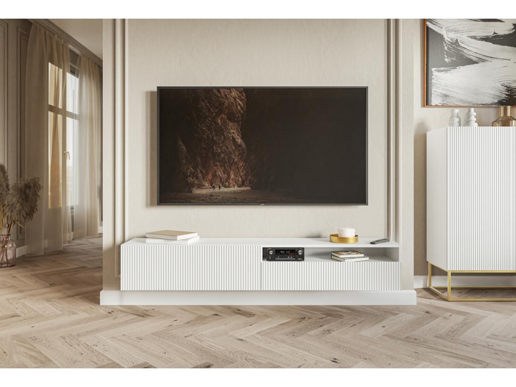 Meuble TV - 175 cm - suspendu avec niche - blanc - Calmetop 86616RCHO