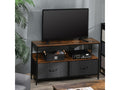 Meuble TV bas sur pieds style industriel 2 tiroirs tissu gris acier Nidchicshop noir bois vieilli 65530CAYY