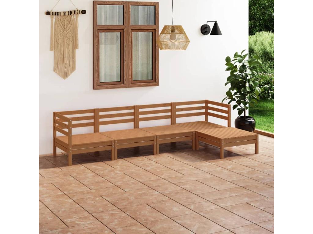 Salon de jardin 5 pièces Bois de pin massif Marron miel 14961NNJJ
