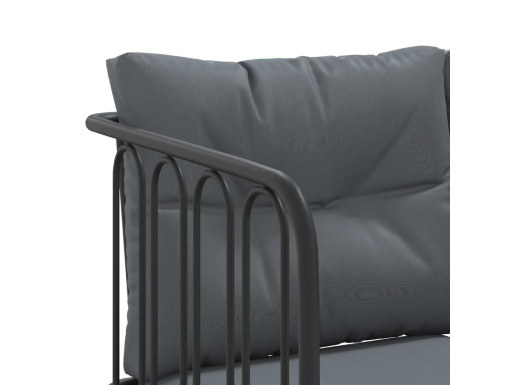 Canapé de jardin avec coussins forme de L noir acier textile 08834ZTBB